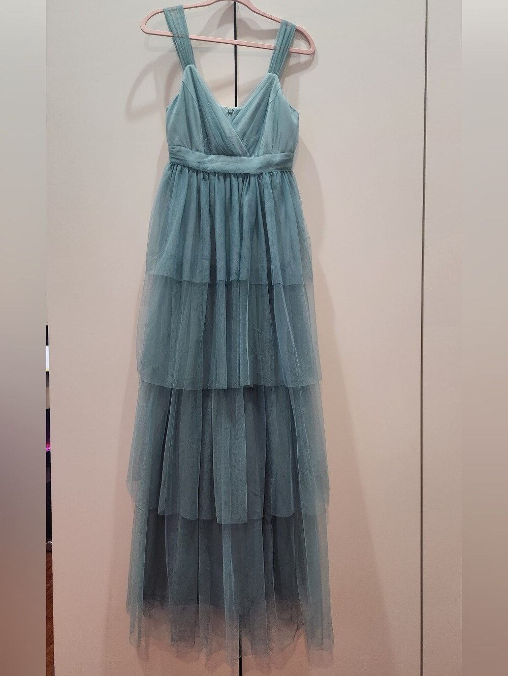 Ever Pretty Dusty Blue Tiered Tulle Large Bow Maxi Gown Dress Size M 6